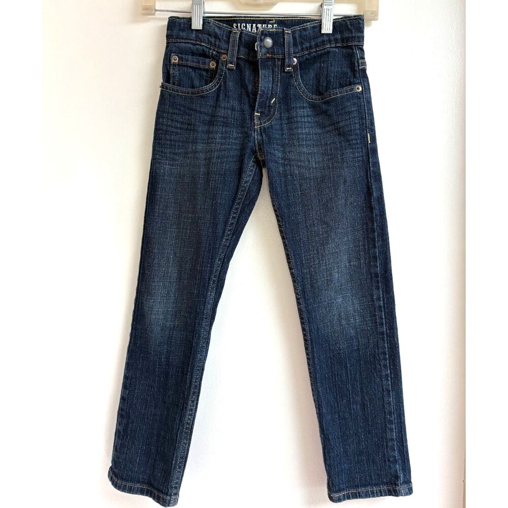 Signature Levi Strauss Boys Athletic Taper Blue Jeans Adjustable Waist 7 Regular